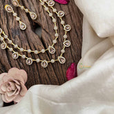 Elegant 2 Layer Baby Pink AD Stone Short Neckpiece-Tear drop-G12836